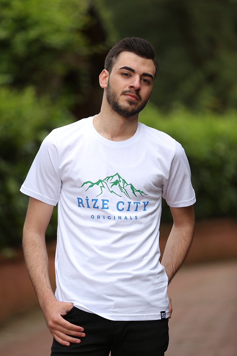 Rize City Bisiklet Yaka Beyaz Unisex T-Shirt