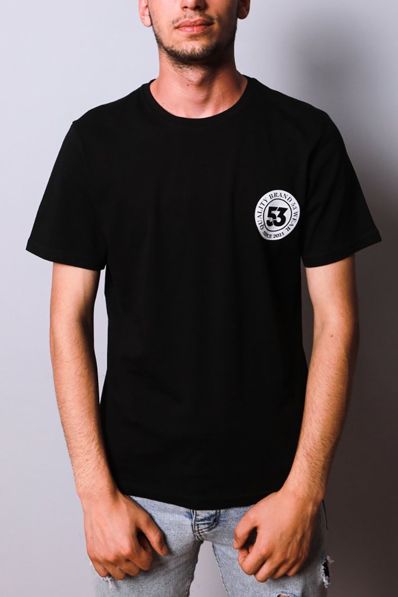 53 Logo Baskılı Bisiklet Yaka Siyah T-Shirt Unisex