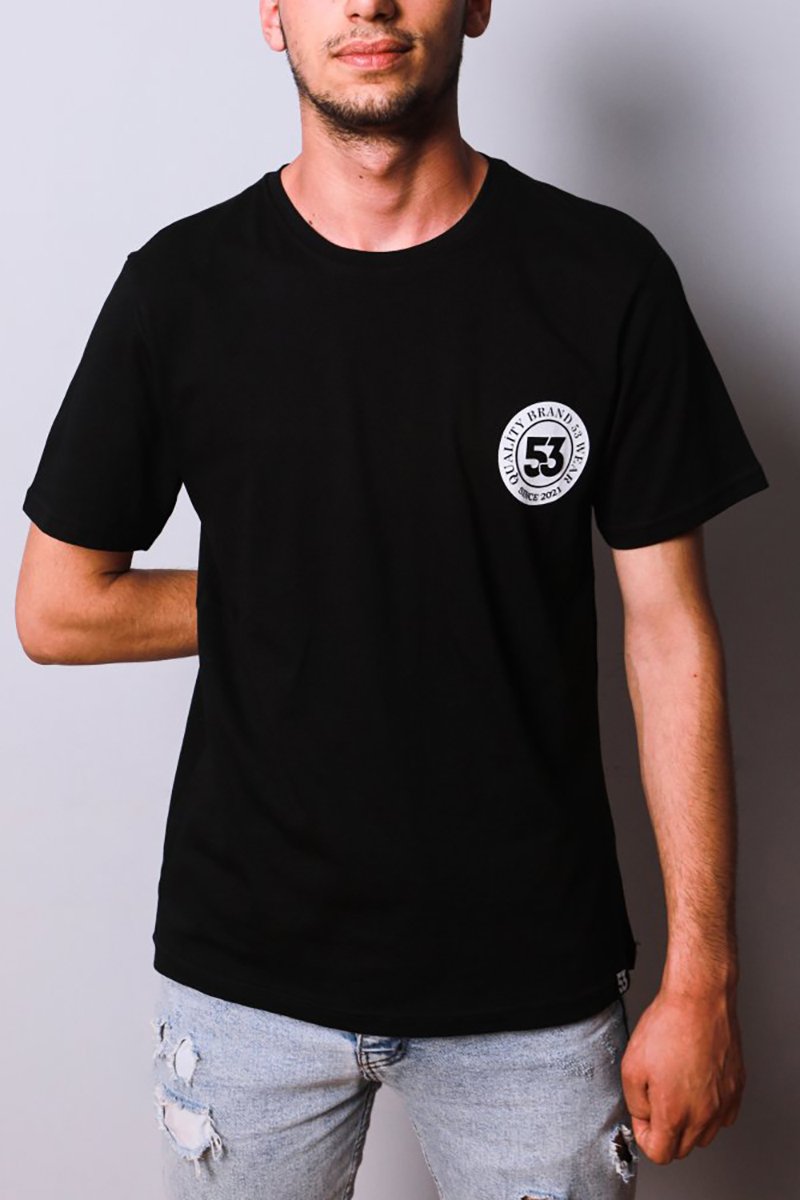 53 Logo Baskılı Bisiklet Yaka Siyah T-Shirt Unisex
